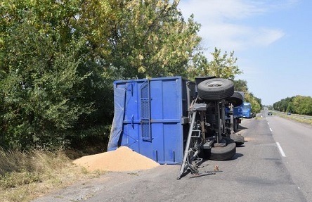 Свежие новости: На трассе «Николаев-Ульяновка» перевернулся прицеп зерновоза — более 10 т пшеницы рассыпалось по дороге