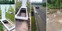 Свежие новости: Національне військове кладовище розмили дощі: на могилах утворились провалля
