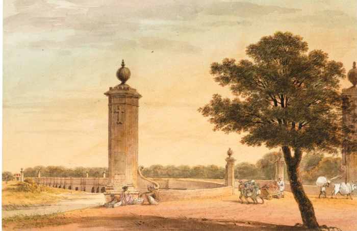 Вид моста Мармалонг на рисунке Юстиниана Ганца (XIX век)
